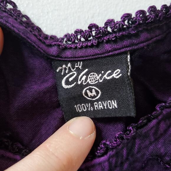 Y2K Fairy Grunge Shirt Womens Medium Purple Embroidered Lace Button Front Boho - Picture 4 of 9